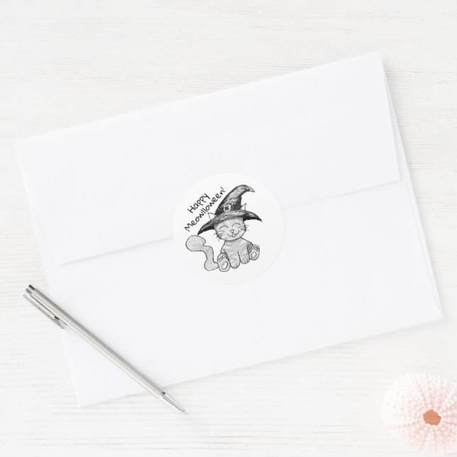 Sticker Rond Chat sorcier Halloween (Enveloppe)