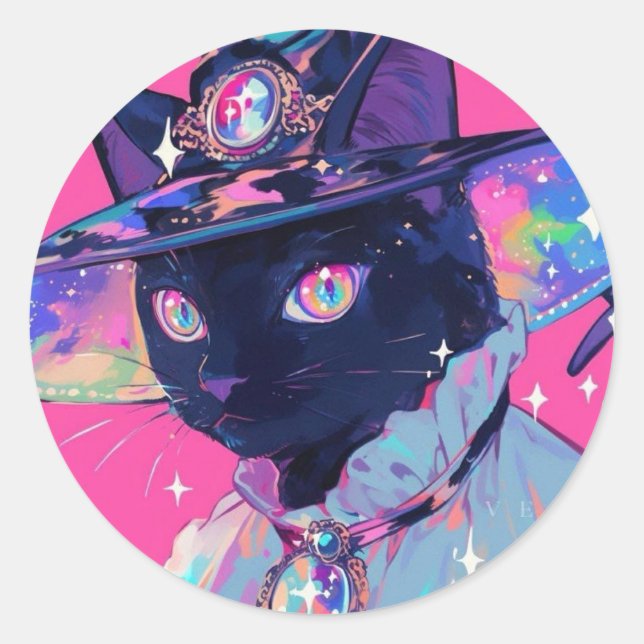Sticker Rond Chat sorcière (Devant)