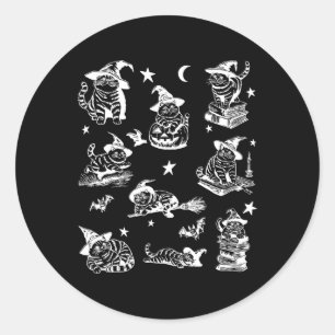 Sticker Rond Chat Sorcière Halloween Chat Citrouille Salem Sorc