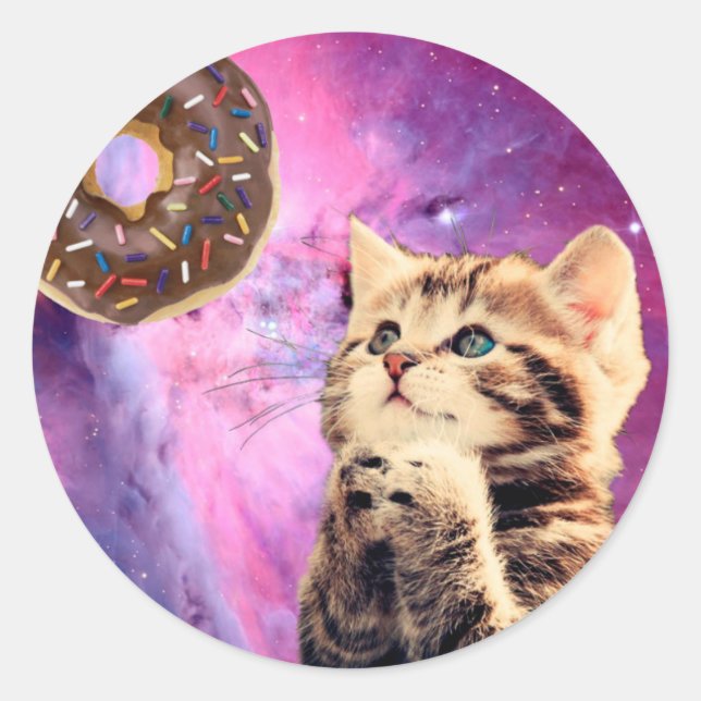 Sticker Rond Chat souhaitant un beigne (Devant)