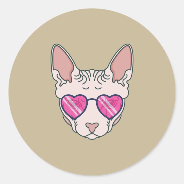 Sticker Rond Chat Sphinx Lunettes de soleil rose (Devant)