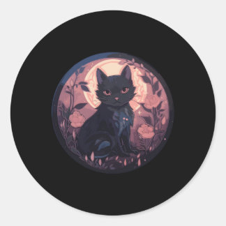 Sticker Rond Chat spirituel de lune cuisine Chat noir Pastel