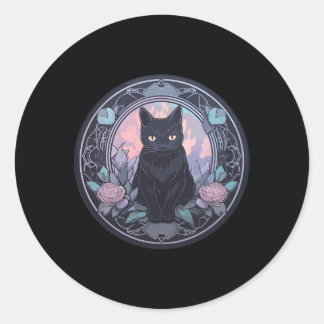 Sticker Rond Chat spirituel de lune cuisine Chat noir Pastel