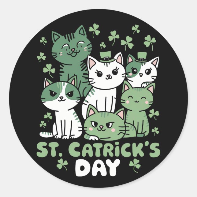 Sticker Rond Chat St Patrick's Day Drôle Catrick's Day (Devant)