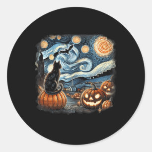 Sticker Rond Chat Starry Nuit Van Gogh Chat pour Amoureux des c