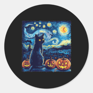 Sticker Rond Chat Starry Nuit Van Gogh Chat Pour Amoureux des c