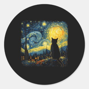 Sticker Rond Chat Starry Nuit Van Gogh Chat pour Amoureux des c