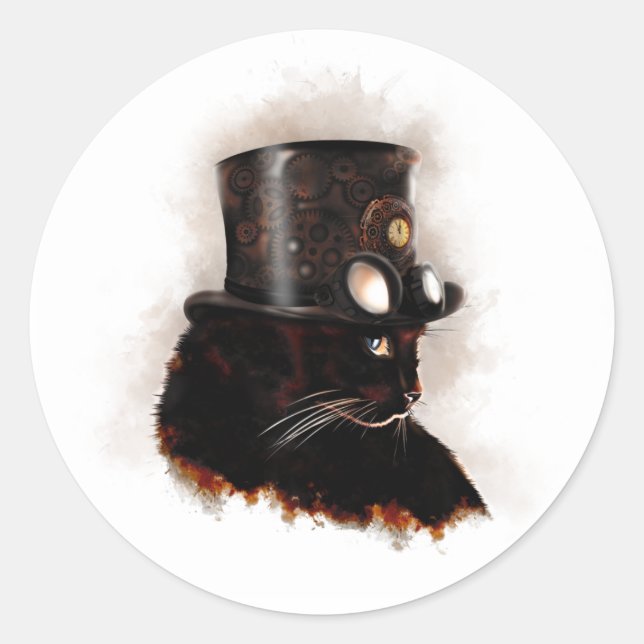 Sticker Rond Chat steampunk (Devant)