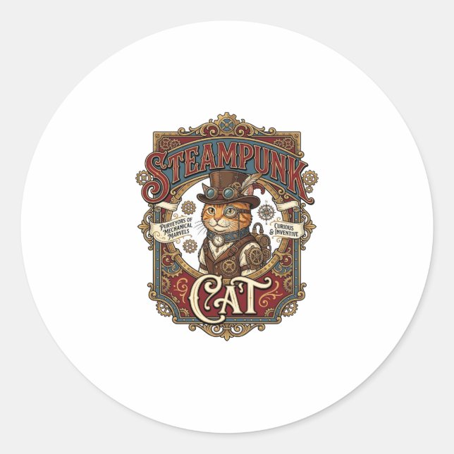 Sticker Rond Chat Steampunk Steampunk Chat Vintage (Devant)
