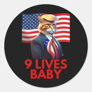 Sticker Rond Chat Suite Avec Trump Cheveux Drapeau Américain Ne