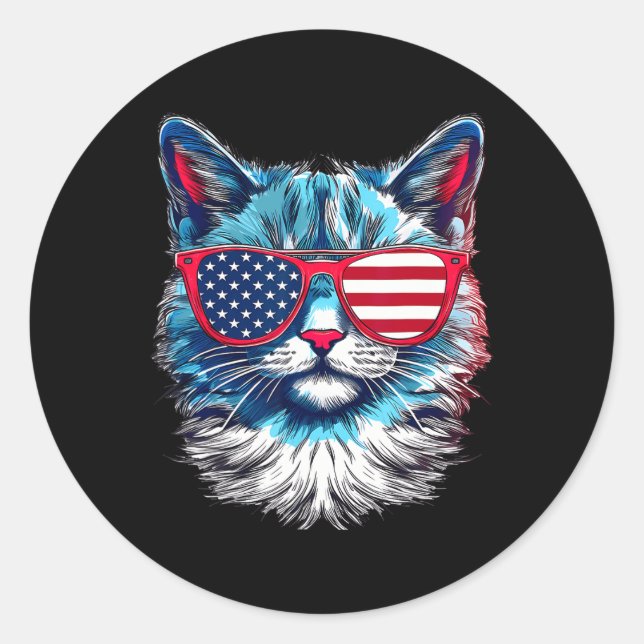 Sticker Rond Chat Sungles Usa Drapeau 4 juillet commémoration (Devant)