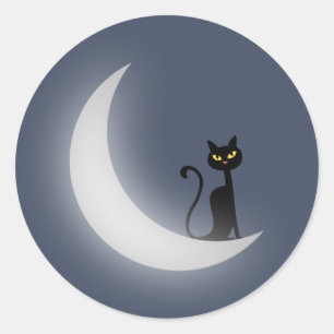 Sticker Rond Chat sur la Lune
