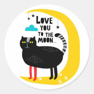 Sticker Rond Chat sur la lune