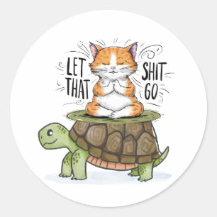 Sticker Rond chat sur tortue