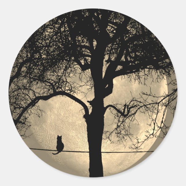 Sticker Rond Chat sur un fil pleine lune (Devant)