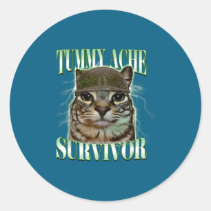 Sticker Rond Chat survivant des maux de ventre Mème humour drôl