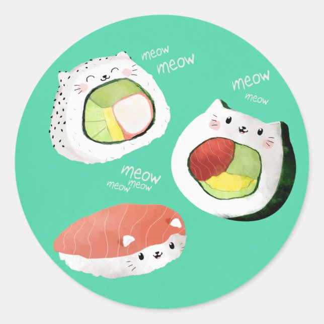 Sticker Rond Chat sushi mignon (Devant)
