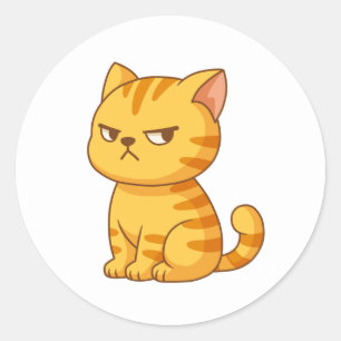Sticker Rond Chat Tabby Orange Cute
