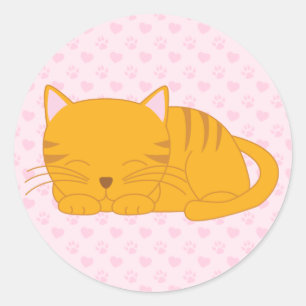 Sticker Rond Chat Tabby Orange Dormant