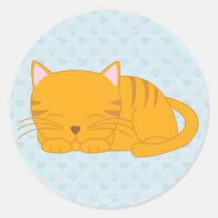 Sticker Rond Chat Tabby Orange Dormant