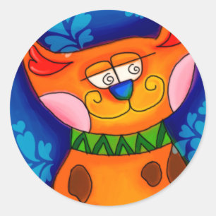 Sticker Rond Chat Tabby Orange Souriant