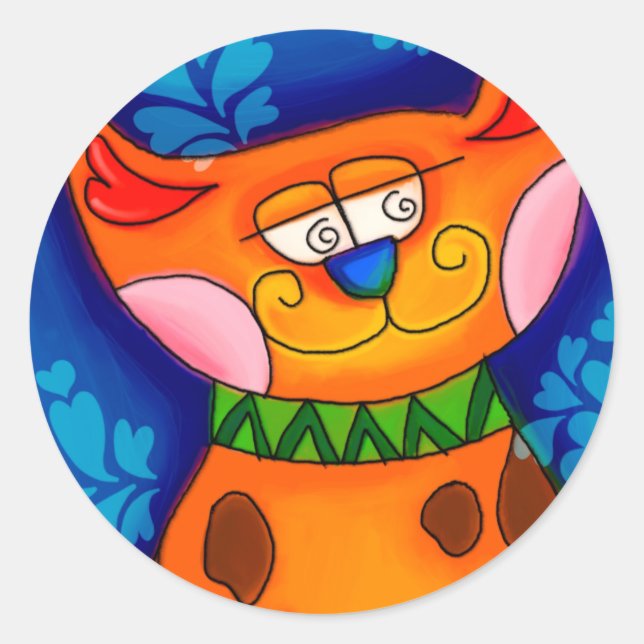 Sticker Rond Chat Tabby Orange Souriant (Devant)