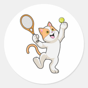 Sticker Rond Chat Tennis avec raquette de tennis