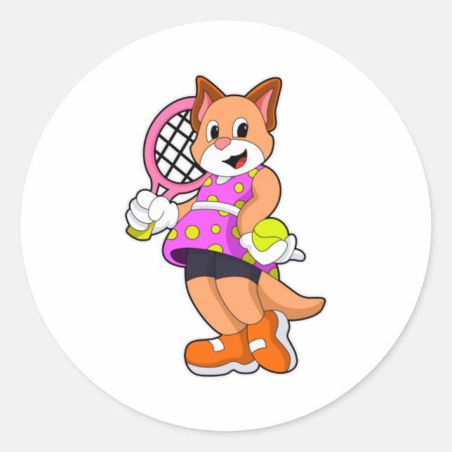 Sticker Rond Chat Tennis avec raquette de tennis (Devant)