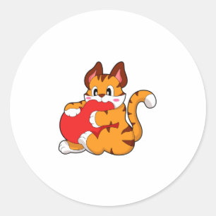 Sticker Rond Chat tigre à l'amour avec coeur.PNG