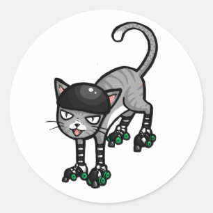 Sticker Rond Chat tigré argenté sur RollerSkates