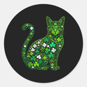 Sticker Rond Chat trèfle saint patrick jour vert chat saint