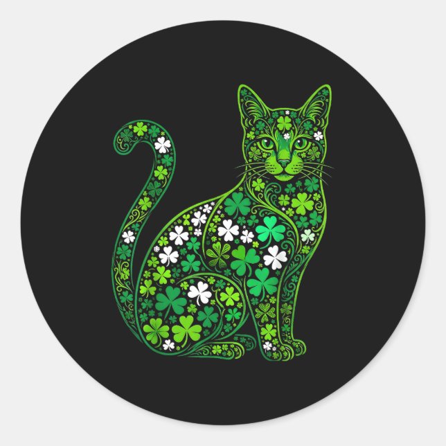 Sticker Rond Chat trèfle saint patrick jour vert chat saint (Devant)