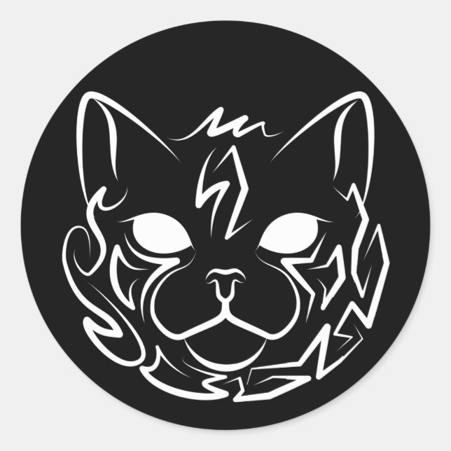 Sticker Rond Chat tribal noir et blanc (Devant)
