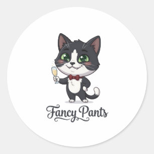 Sticker Rond Chat Tuxedo Fancy Pants Porte un Toast