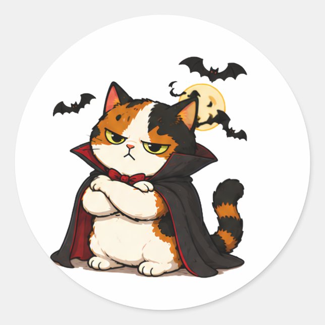 Sticker Rond Chat Vampire Grincheux Halloween  (Devant)