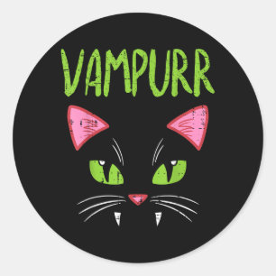 Sticker Rond Chat Vampire Vampurr Drôle Déguisement Halloween F