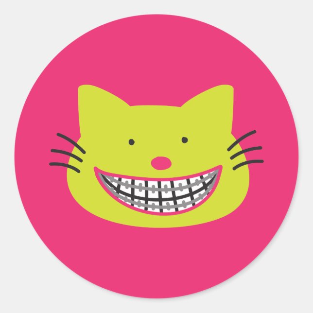 Sticker Rond Chat vert citron portant des bracelets Orthodontis (Devant)