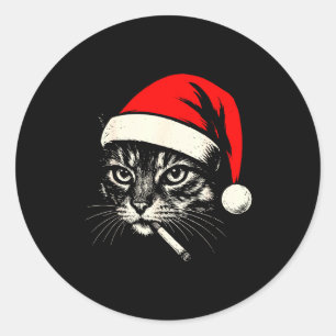 Sticker Rond Chat Vintage Fumant Une Cigarette Chat De Noël Pèr
