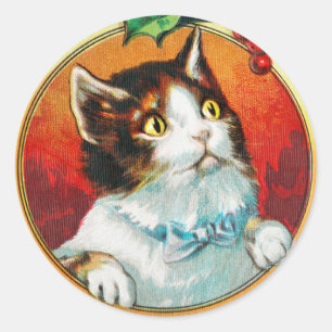 Sticker Rond Chat vintage mignonne vous souhaite un joyeux Noël