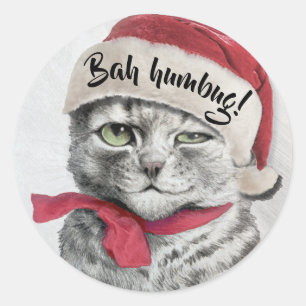 Sticker Rond Chat vintage Wain Santa Hat
