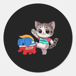 Sticker Rond Chat Vs. Éléphant Gop - Kamala Harris - Anti Trump