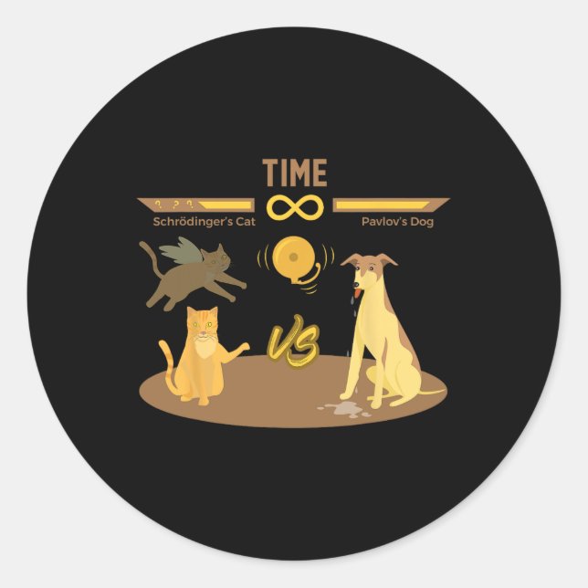 Sticker Rond Chat Vs Pavlovs Chien Drôle Jeu Vidéo Drôle (Devant)