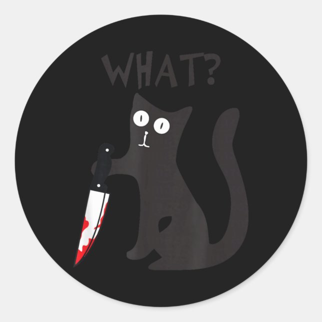 Sticker Rond Chat What_ Drôle Chat Noir Chat Meurtrier Avec Cou (Devant)