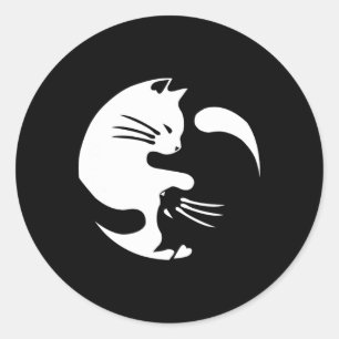 Sticker Rond Chat Yin Yang Peace Love Interconnectées Idée cade