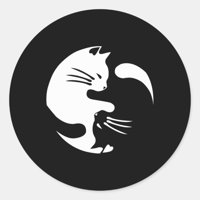 Sticker Rond Chat Yin Yang Peace Love Interconnectées Idée cade (Devant)