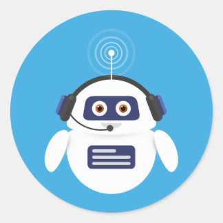 Sticker Rond Chatbot - Robot with headphones and microphone for