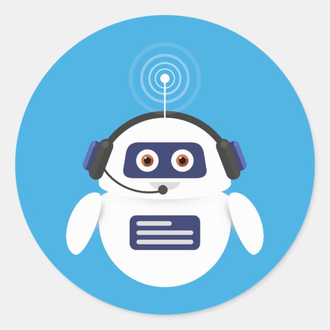 Sticker Rond Chatbot - Robot with headphones and microphone for (Devant)