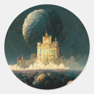 Sticker Rond Château Aux Bords Du Monde Imaginaire Sci-Fi