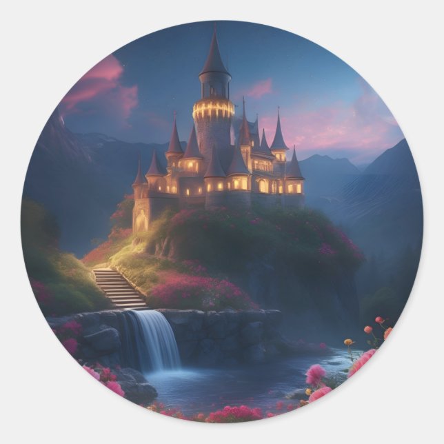 Sticker Rond Château de Nuit Quatre (Devant)