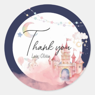 Sticker Rond Château de nuit Unicorn / Château magique fête d'a